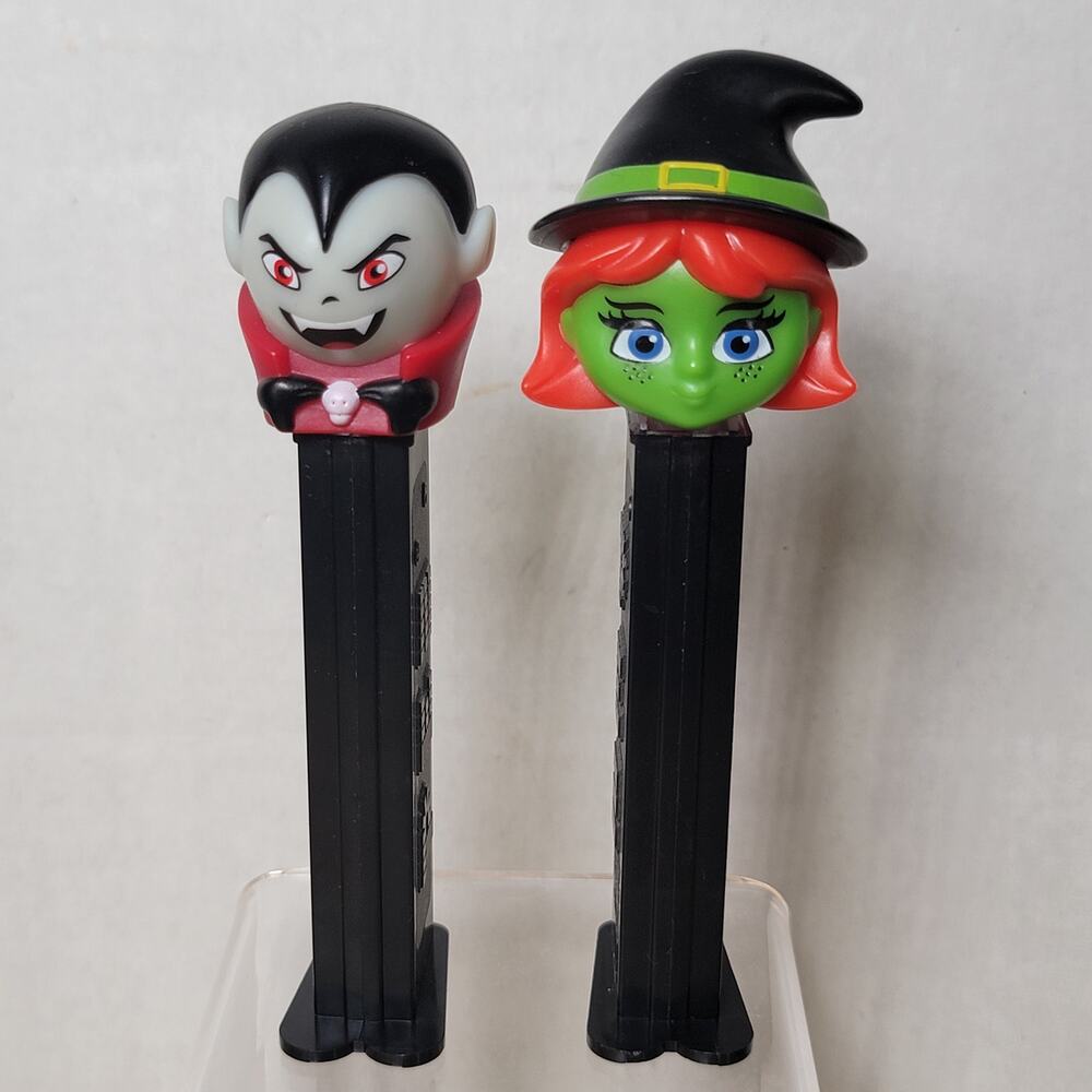 Set of 2 Halloween PEZ Dispensers: 2021 Vampire & 2024 Green Witch